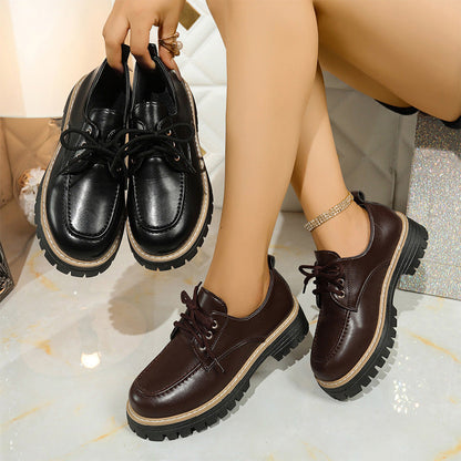 Round Toe Lace-Up Loafers for Women