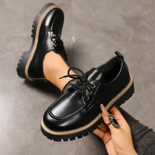 Round Toe Lace-Up Loafers for Women