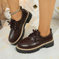 Round Toe Lace-Up Loafers for Women