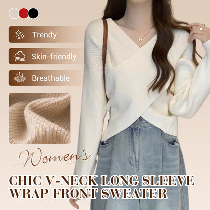 💖LAST DAY PROMOTION - 50%OFF 💖 Chic V-Neck Long Sleeve Wrap Front Sweater