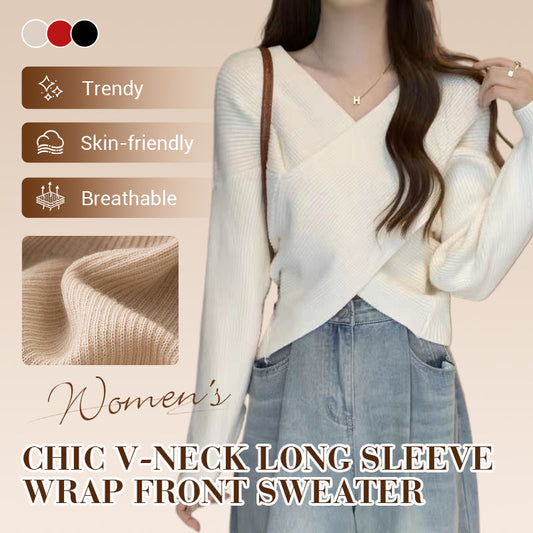 💖LAST DAY PROMOTION - 50%OFF 💖 Chic V-Neck Long Sleeve Wrap Front Sweater