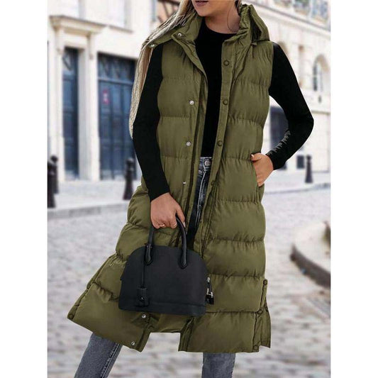🔥HOT SALE 50% OFF🔥Women's Long Puffer Vest | Quilted Hood & Button Closure❄️