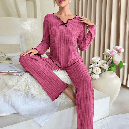 Ruffle Trim Rib-Knit Lounge Set