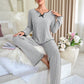 Ruffle Trim Rib-Knit Lounge Set