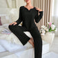 Ruffle Trim Rib-Knit Lounge Set