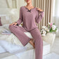 Ruffle Trim Rib-Knit Lounge Set