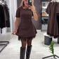 Women’s Sparkling Lace Trim Short-Sleeve Mini Dress | Elegant & Shimmering