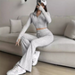Women's Knit Two-Piece Set Crop Top & Flare Pants