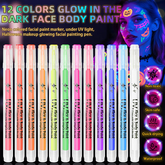 12-Color Glow in The Dark Face Neon Paint Pens