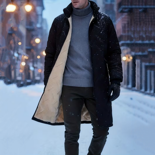 Men's Mid-Length Winter Padded Coat with Plush Lining
