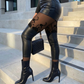 Sexy Lace Patchwork PU Leather Skinny Pants