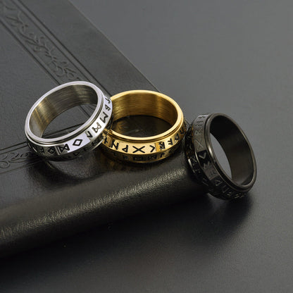 Titanium Steel Viking Rune Rotating Ring