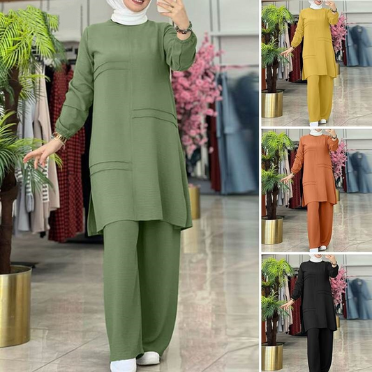 Women's Long-Sleeve Tunic and Wide-Leg Pants Set
