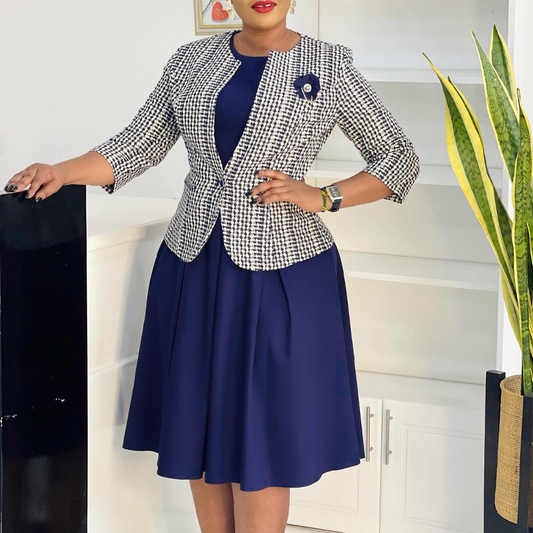 Women's Plaid Jacket & Sleeveless Dress 2-Piece Set