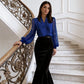 V-Neck Top with Sheer Sequin Sleeves