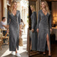 👗50% OFF!🔥 Women's Long Sleeve V-Neck Maxi Dress – Soft Fabric, Bodycon Fit & Elegant High Slit 💫💃