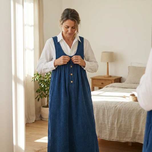 Women's Button-Front Pinafore Maxi Dress