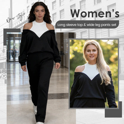 Women’s Stylish Long Sleeve Top & Wide Leg Pants Set