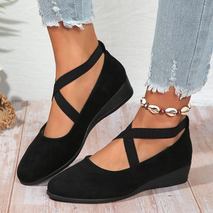 💃🔥Ultimo giorno di promozione 50% di sconto🔥Eleganti scarpe con zeppa bassa e cinturino elastico in tinta unita
