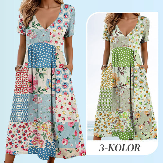 🌊SUMMER HOT SALE £19.99!!👙Women's V-neck dresses with short sleeves in patterned designs