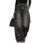 Women's Wide-Leg Jeans with Grommet Detail