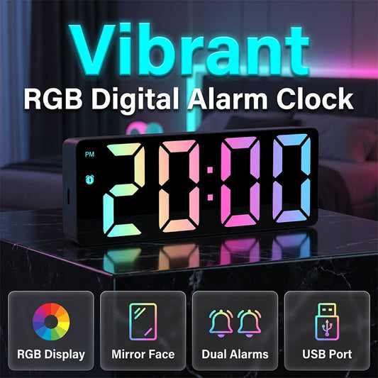 LED Digital Alarm Clock with Mirror Surface