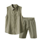 Men's Linen Sleeveless Shirt & Shorts Set