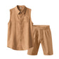 Men's Linen Sleeveless Shirt & Shorts Set