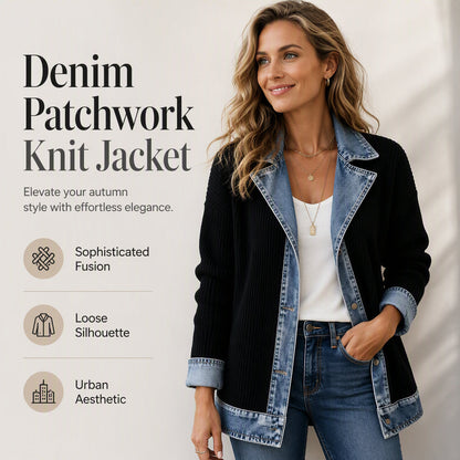 SCONTO DEL 50%! ⭐ Elegante cappotto da donna in denim con inserto in maglia a coste
