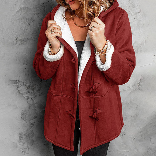 🔥SCONTO DEL 50%! 👚Cappotto da donna con cappuccio in finta pelle scamosciata e fodera in peluche sintetico