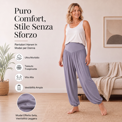 Pantaloni a gamba larga e morbidi a vita alta da donna