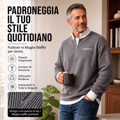⏰  Sconto del 50% di cambio stagione – qualità a metà prezzo! ✨Felpa casual da uomo in tessuto waffle con zip a un quarto
