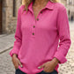 🔥SCONTO DEL 50%! 👚Top Henley a manica lunga in tessuto waffle da donna