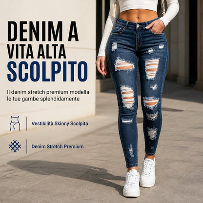 🔥SCONTO DEL 50%! 👖Jeans skinny strappati a vita alta da donna, pantaloni in denim elasticizzato effetto usurato
