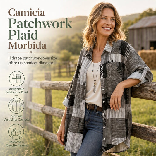 🔥SCONTO DEL 50%! 👚Camicia a maniche lunghe a quadri con taglio comodo e ampio, taglie forti, capo esterno con protezione solare per primavera e autunno