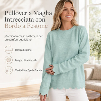 🔥SCONTO DEL 50%! 👚Maglione da donna con scolo rotondo e bordo smerlato