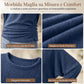 Maglione maglia da donna casual e ampia, con girocollo, maniche lunghe, spalle scese, maniche a pipistrello e arricci laterali
