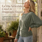 Maglione maglia da donna casual e ampia, con girocollo, maniche lunghe, spalle scese, maniche a pipistrello e arricci laterali