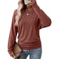 Maglione maglia da donna casual e ampia, con girocollo, maniche lunghe, spalle scese, maniche a pipistrello e arricci laterali