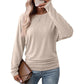 Maglione maglia da donna casual e ampia, con girocollo, maniche lunghe, spalle scese, maniche a pipistrello e arricci laterali