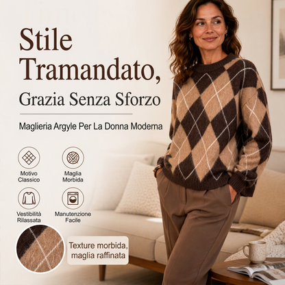 ⏰ Ultimo Giorno di Saldi – SCONTO 50% ✨Maglione lavorato a maglia confortevole con motivo a rombi retrò da donna