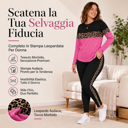 🔥SCONTO DEL 50%! 👚Set casual da donna in due pezzi con stampa leopardata