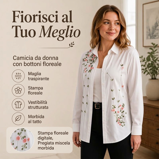 Camicia da Donna a Maniche Lunghe con Stampa Floreale