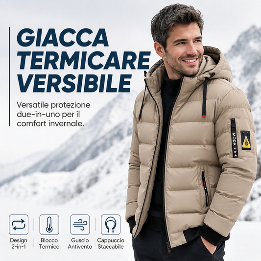 Cappotto caldo reversibile con cappuccio da uomo