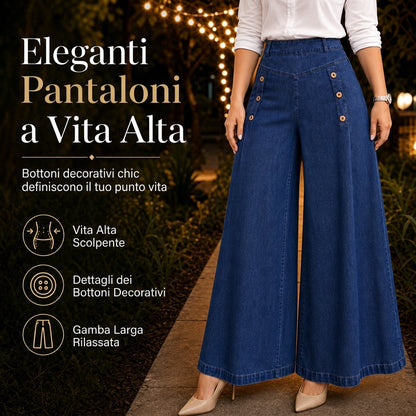 ✨Disponibilità limitata, non lasciartelo sfuggire!🎉Jeans in denim elasticizzato a vita alta e gamba larga con bottoni decorativi