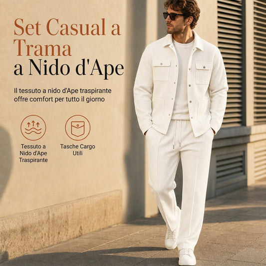 ⏰  Sconto del 50% di cambio stagione – qualità a metà prezzo! ✨Completo casual da uomo con giacca e pantaloni in tessuto a nido d'ape