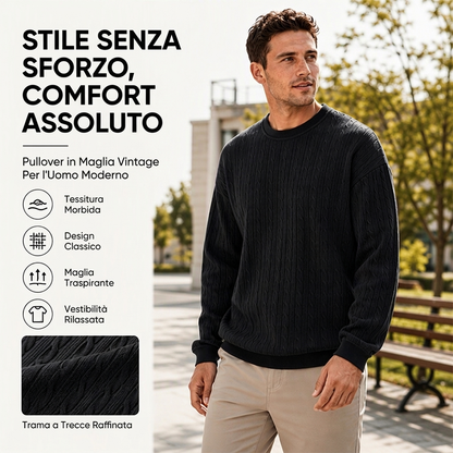 ⏰  Sconto del 50% di cambio stagione – qualità a metà prezzo! ✨Maglione da uomo a maniche lunghe, lavorazione a trecce, con scollo rotondo