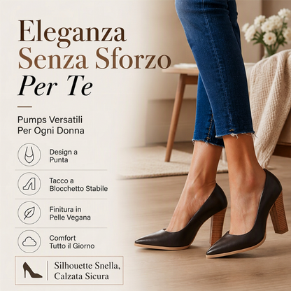 Décolleté donna eleganti con punta a punta e tacco alto ampio