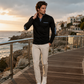Maglia pullover casual da uomo con colletto alto e maniche lunghe, design con pannelli a contrasto