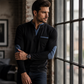 Maglia pullover casual da uomo con colletto alto e maniche lunghe, design con pannelli a contrasto